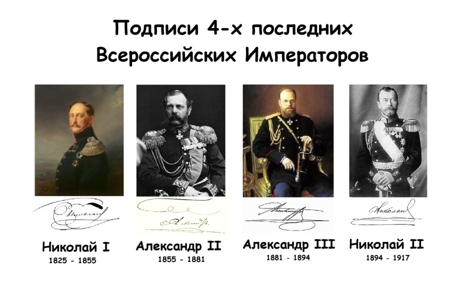 Подписи 4-х последних Всероссийских Императоров